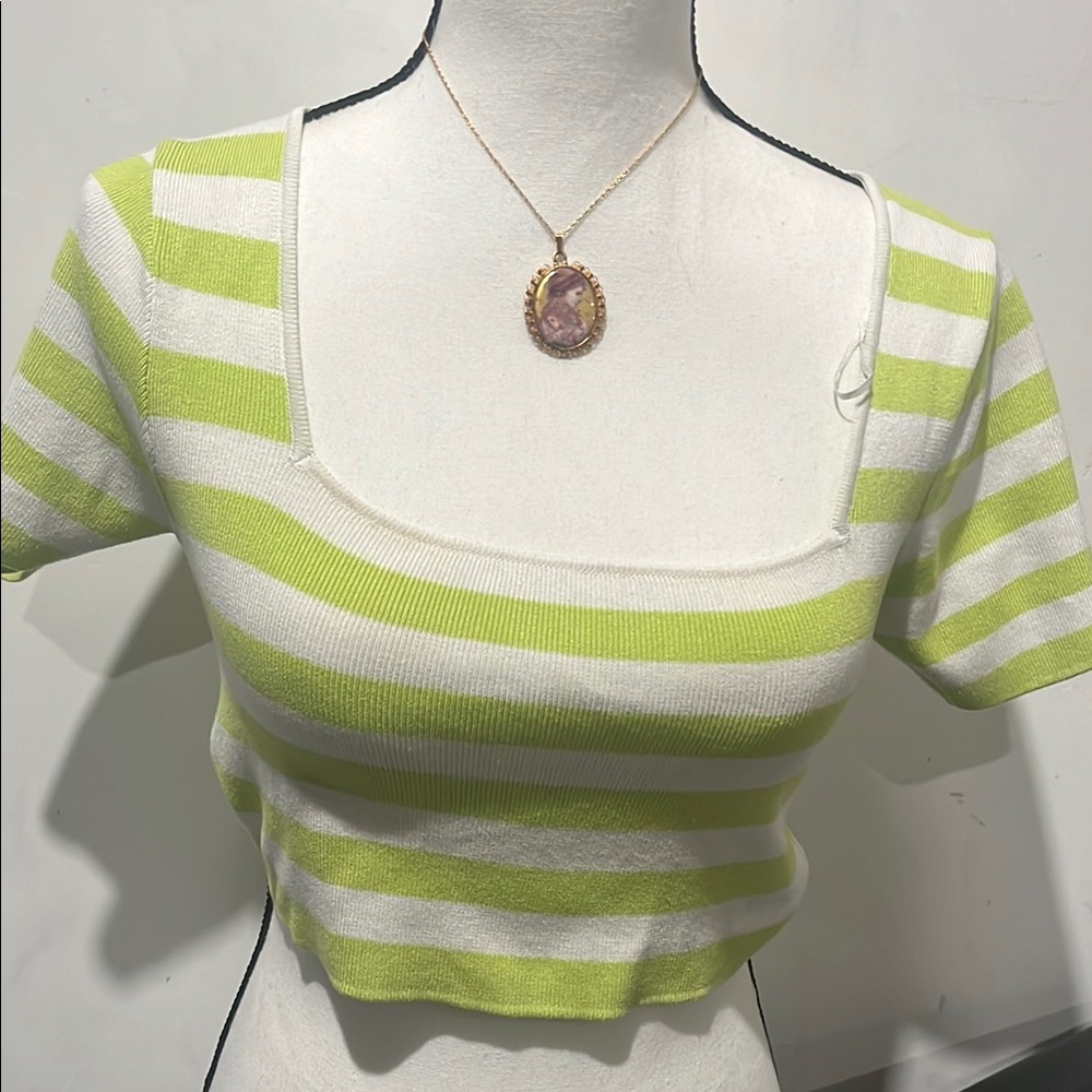 Striped Lime Green and White Women's Top